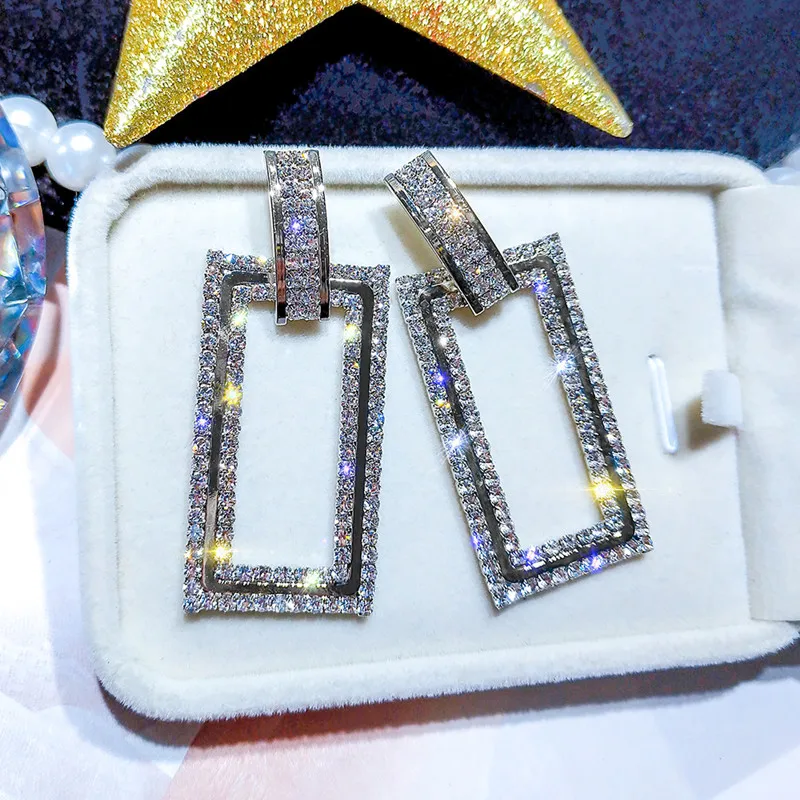 FYUAN, стразы, геометрические Висячие серьги для женщин, новинка, Bijoux, золотой цвет, прямоугольные хрустальные свисающие серьги, ювелирные изделия, подарки