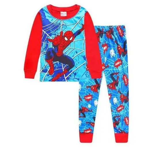 style 1 1 комплект детские хлопковые пижамы с длинными рукавами мультфильм «Человек-паук» пижамы для мальчиков и девочек «Супермен» детские копмлекты одежды футболка+штаны - Цвет: style 1
