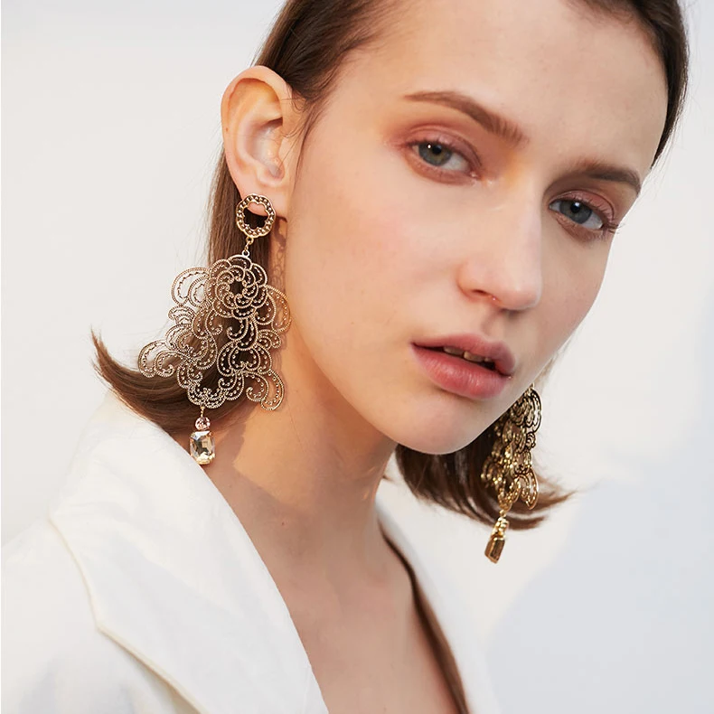 Hollow Metallic Big Stud Earrings For Women Party Gifts 925 Silver Needle Dangle Drop Statement 2019 Fashion Jewelry | Украшения и