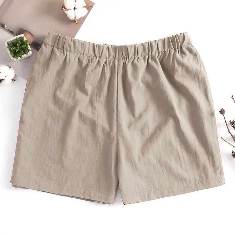 Beige Винтажные Простые повседневные шорты, мужские короткие свободные шорты с эластичной резинкой на талии для фитнеса, бегунов, большие размеры 5XL, одежда для сна для спортивных тренировок, тренажерных залов, без карманов - Цвет: Beige