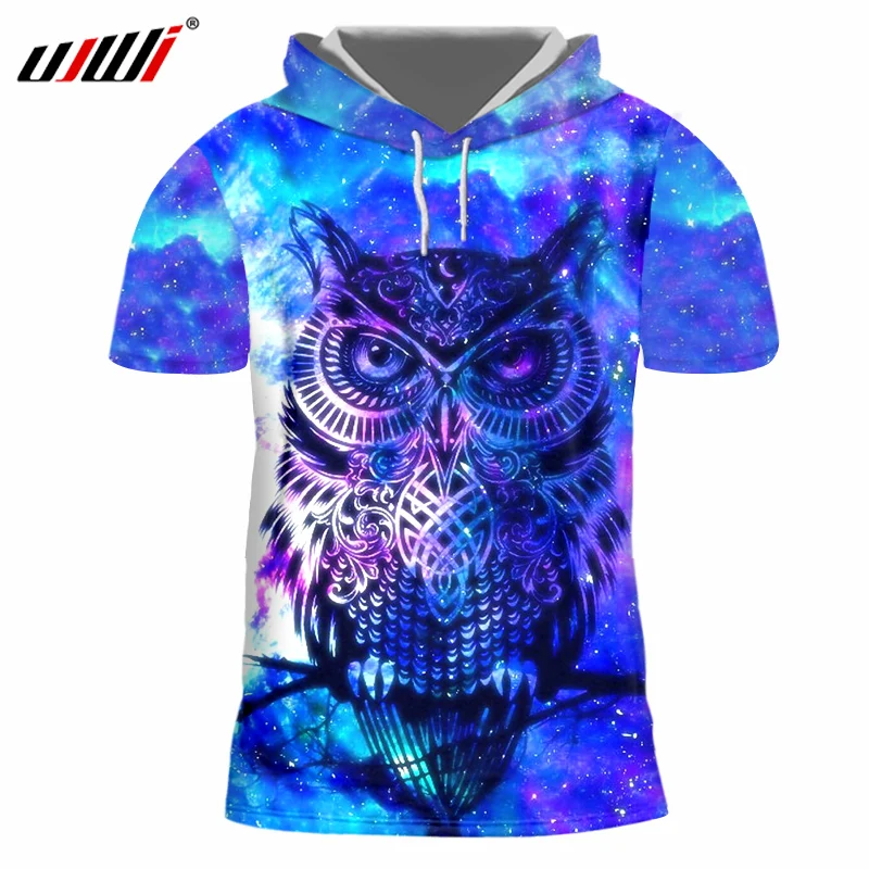 UJWI Galaxy Space Hat футболки мужские 3d Digi принт птица сова с капюшоном Homme Slim Fit бодибилдинг Fitenss майки блузка|Мужские