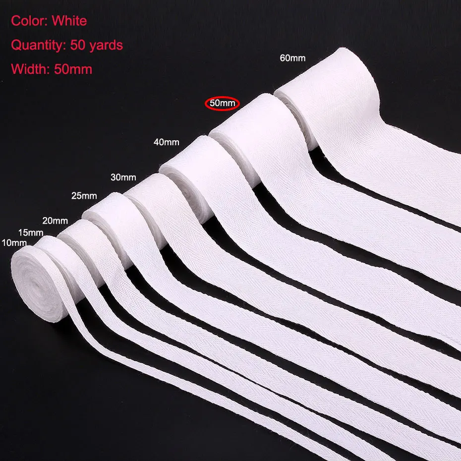 White 50mm 50 ярдов белая саржевая хлопковая тесьма смещение для сумки домашний текстиль ручной работы ремесло 10 мм/15 мм/20 мм/25 мм/30 мм/40 мм/50 мм/60 мм ширина - Цвет: White 50mm
