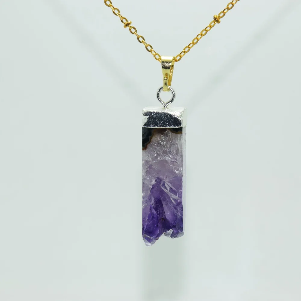 Подвеска из натурального кристалла geode druzy цепочка ожерелье 2020 женские длинные 4