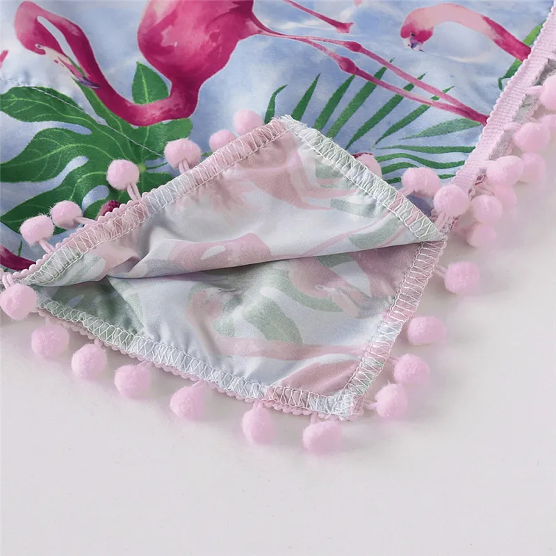 Летнее платье для маленьких девочек блузка с капюшоном и принтом фламинго топы