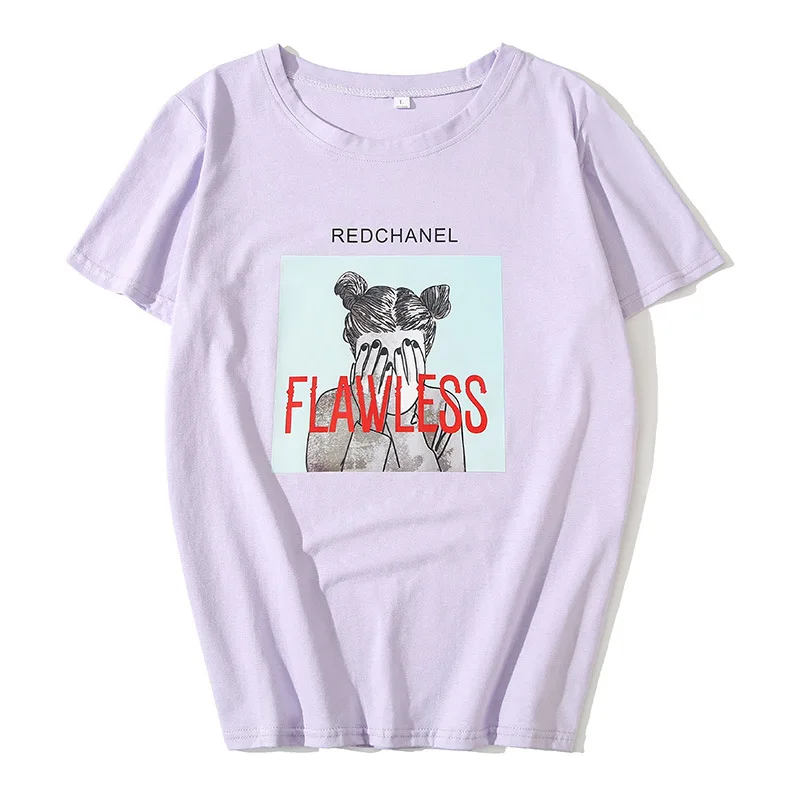 Ulzzang рубашки 100% хлопковая футболка с надписью Flawless женские летние топы 2019 Harajuku