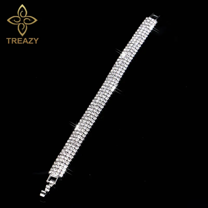 Роскошные браслеты TREAZY Стразы с кристаллами для женщин сверкающие посеребренные