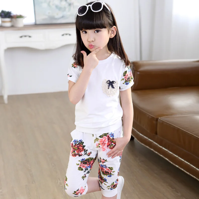 Дети Одежда Наборы для Девочек Топы + Брюки Костюмы 2017 Летние Спортивные Мода