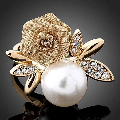 Bluelans Fashion Women's Rose Faux Pearl Clear Crystal Ring Party Jewelry | Украшения и аксессуары