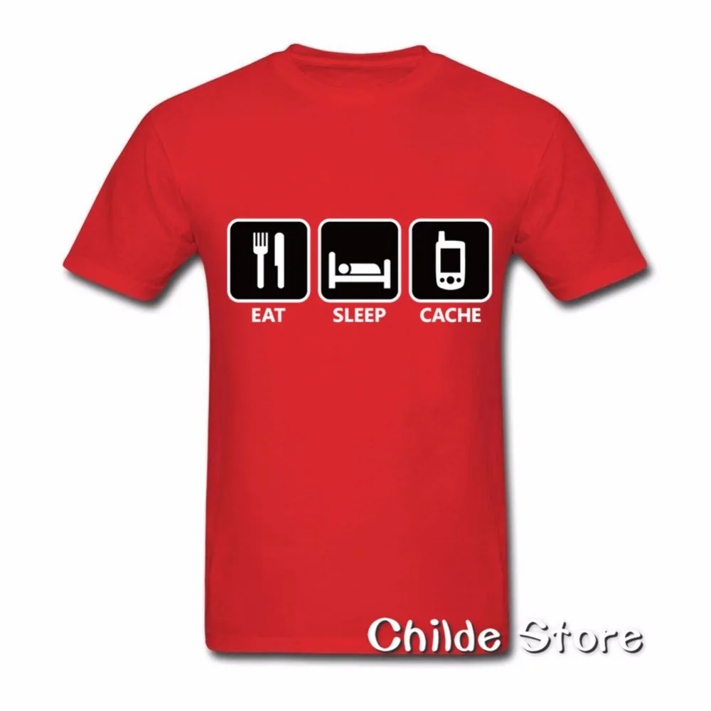 Забавные Для мужчин Мужчин's футболки Геокешинг Ешьте сна и вызова с круглым