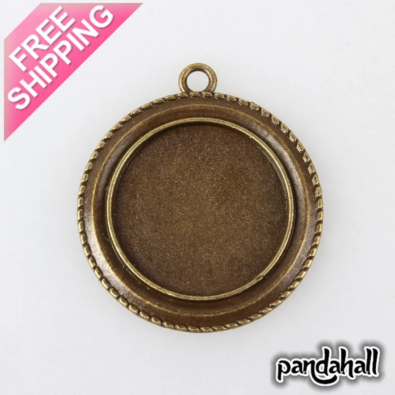 Фоторамка для кабошона без никеля античная бронза плоский круглый лоток: 25 мм