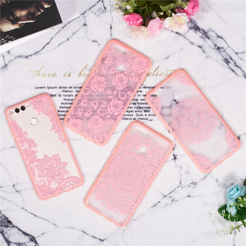 Cover Huawei Honor 7X Case Lace Silicone Phone Back Embossed Hard Clear Relief Flower Funda Capa |