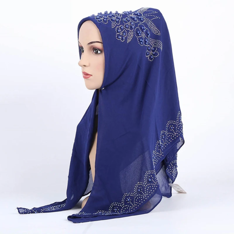 

Muslim Plain Chiffon Beading Hijab Scarf Square Rhinestone Turban Islam Female Shawl Wrap Headscarf Floral Hijabs Lady Scarves