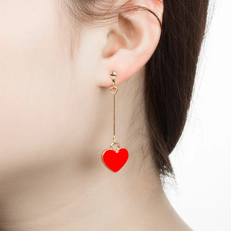 Черно красное сердце без пирсинга клипса подвеска посеребренные висячие серьги