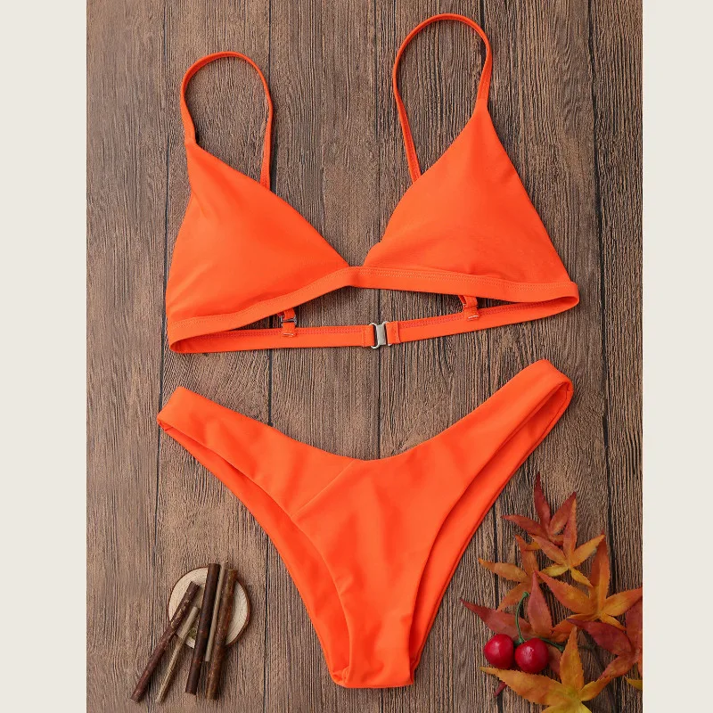 

2019 Bikini New Women Triangle Solid Color Bikini Set Push-up Padded Bra Swimsuit High Waist Swimwear Triangle Bathing Suit
