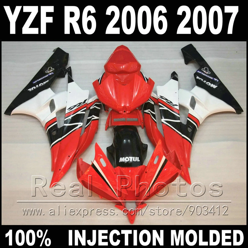 

100% подходит для кузова YAMAHA R6 обтекатель комплект 06 07 литье под давлением красный белый черный 2006 2007 YZF R6 обтекатели