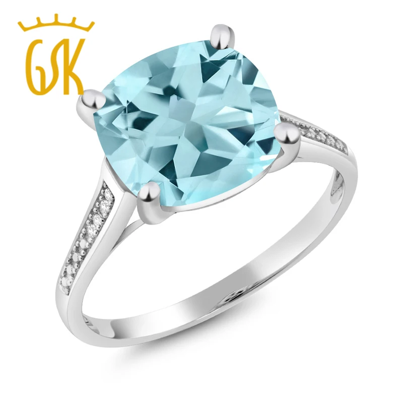 10K белого золота небесно голубой топаз и Алмазный Для женщин кольцо (4 25 карат
