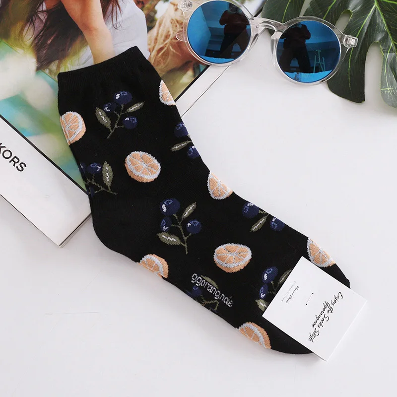 orange socks Авокадо корейские свежие носки с фруктами лимон ананас черешня черника банан счастливые милые носки женские хлопковые короткие Смешные Носки - Цвет: orange socks