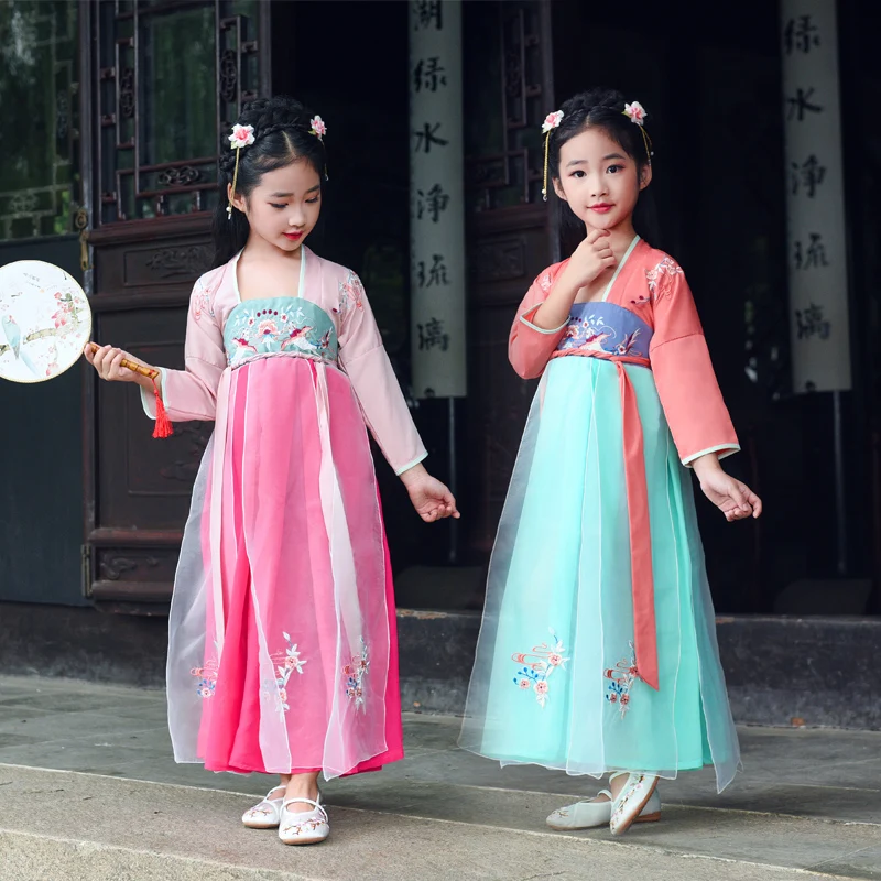 Chinese Ethnic Vintage Clothes Hanfu Dress For Girls Elegant China National Costume Fairy Baby Princess Girl Tang Suit | Детская одежда
