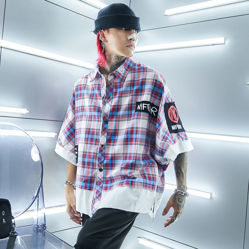 Лето 2019 г. бренд дизайн хип хоп клетчатая рубашка с короткими рукавами для мужчин