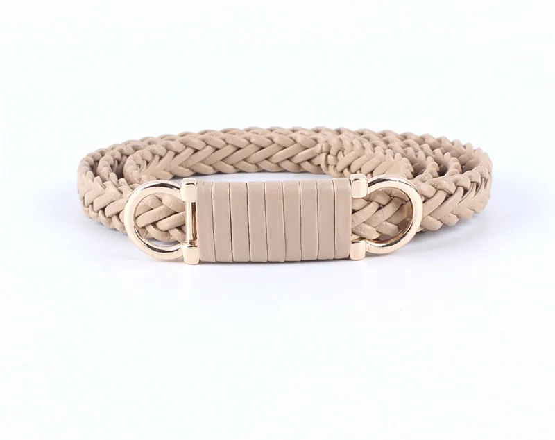 beige Модный регулируемый кожаный вязаный Плетеный ткацкий ремень для женщин, пояс для платьев, пояс с веревкой, повседневный роскошный женский ремень - Цвет: beige