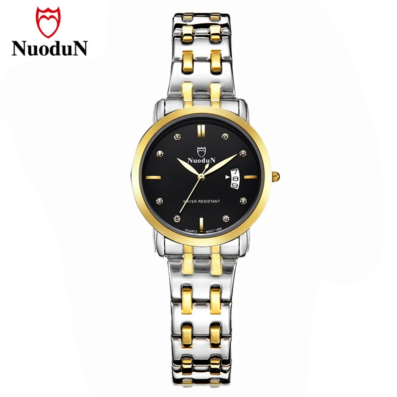 Женские наручные часы кварцевые из нержавеющей стали с календарем и кристаллами