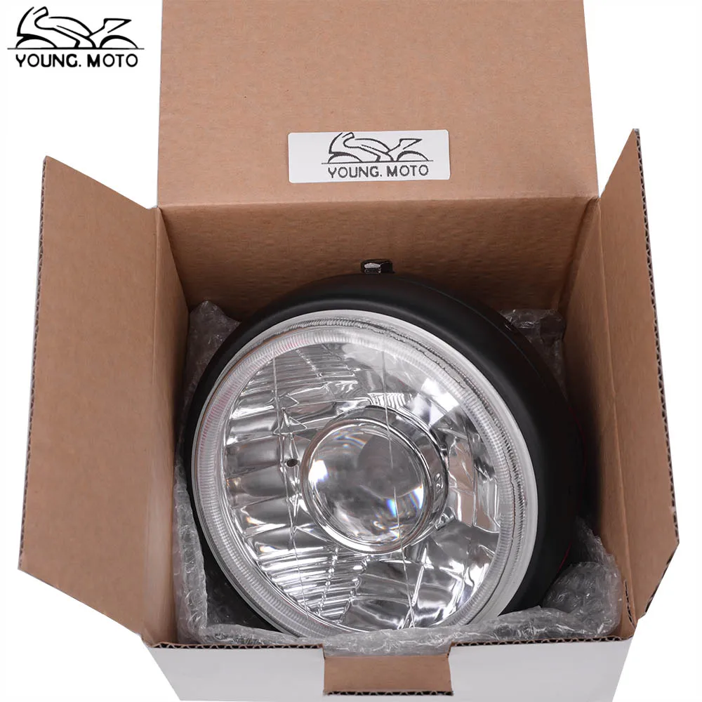 Молодой. мото фары ретро черный хром круглый передняя фара Лампа Комплект пятно