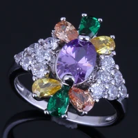 sublime plant multigem multicolor yellow cubic zirconia white cz silver plated ring v0636