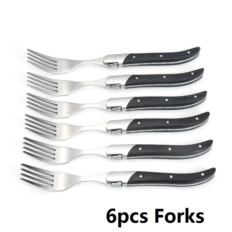 6 fork no box 6 шт. стиль laguiole столовые приборы набор ножи для стейка вилки с черной деревянной ручкой посуда в деревянной коробке Ресторан рождественские подарки 8,7'' - Цвет: 6 fork no box