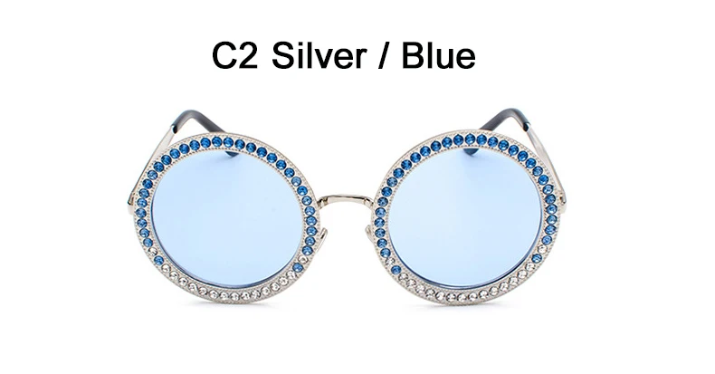 C2 Silver Blue Женские большие солнцезащитные очки больших размеров, розовые, цветные, с кристаллами, камни, оттенки для женщин, дизайнерские, Экстра Модные солнцезащитные очки, прозрачная оправа - Цвет линз: C2 Silver Blue