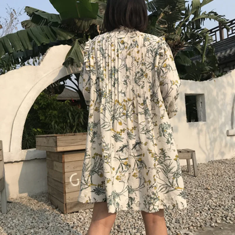 DEAT2020 summer new fashion clothes Vintage Turtleneck High quality printing Ruffles loose dress Casual feminina dresses QJ224 | Женская