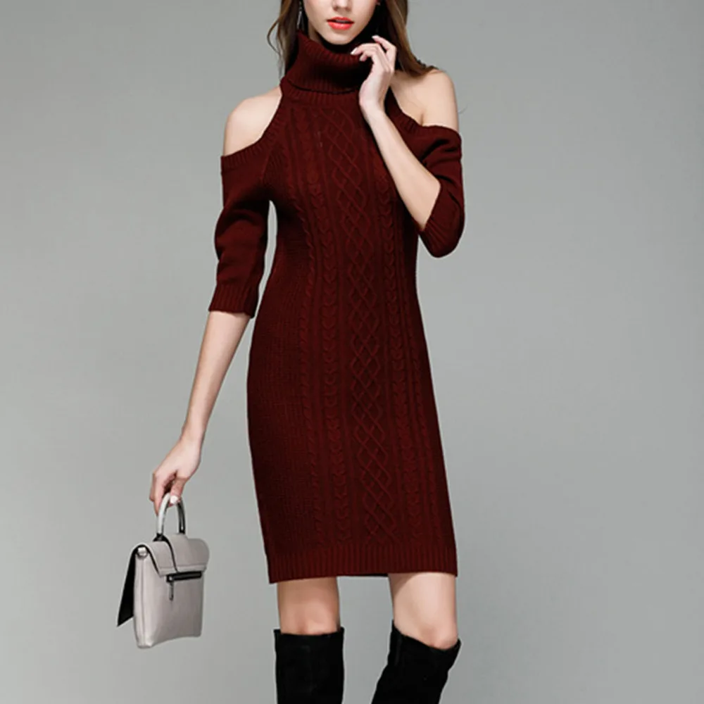 Lisli Женская водолазка с рукавом 3/4 knittedsweaters пикантные открытыми плечами вязаный