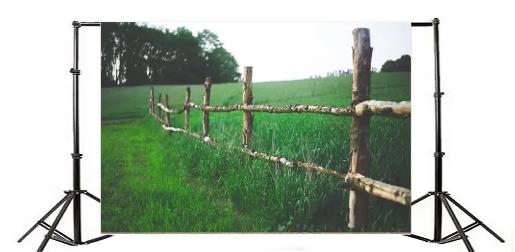 

Photography Backdrop Ric Green Wheat Field Vintage Wooden Fence Nature