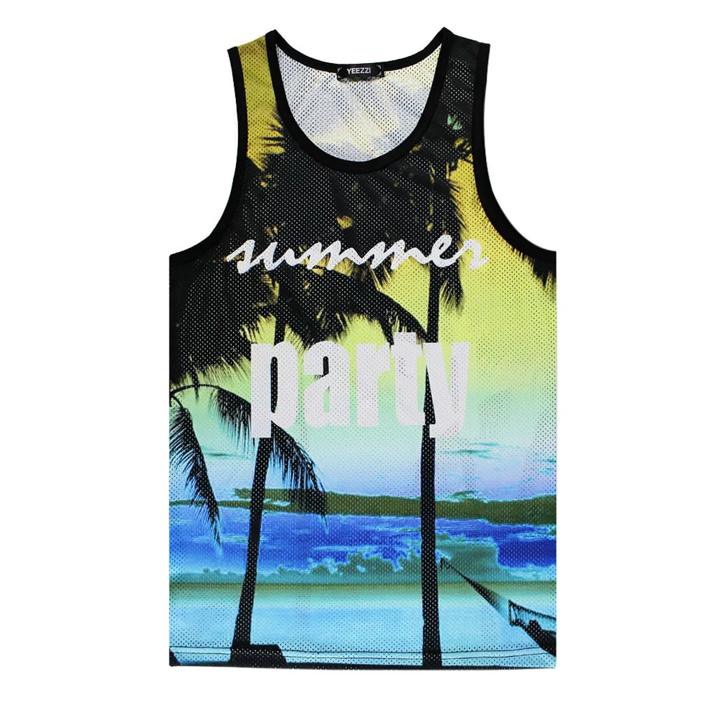 604 Мужская повседневная майка без рукавов, топы, удобная летняя пляжная майка, мужские хлопковые топы, T-58, летняя Новинка, с рисунком пейзажа - Цвет: 604