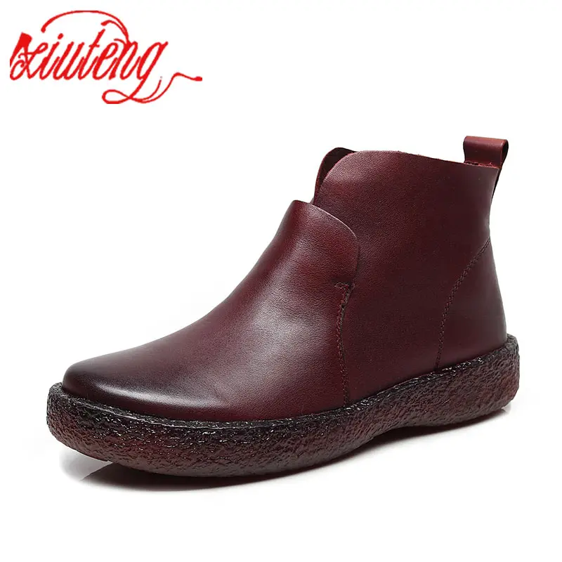 

Xiuteng 2020 New Cow Leather Women's Shoes Fashion Casual Round Top Genuine Leather Flat Shoes Women's Handmade Ankle Boots