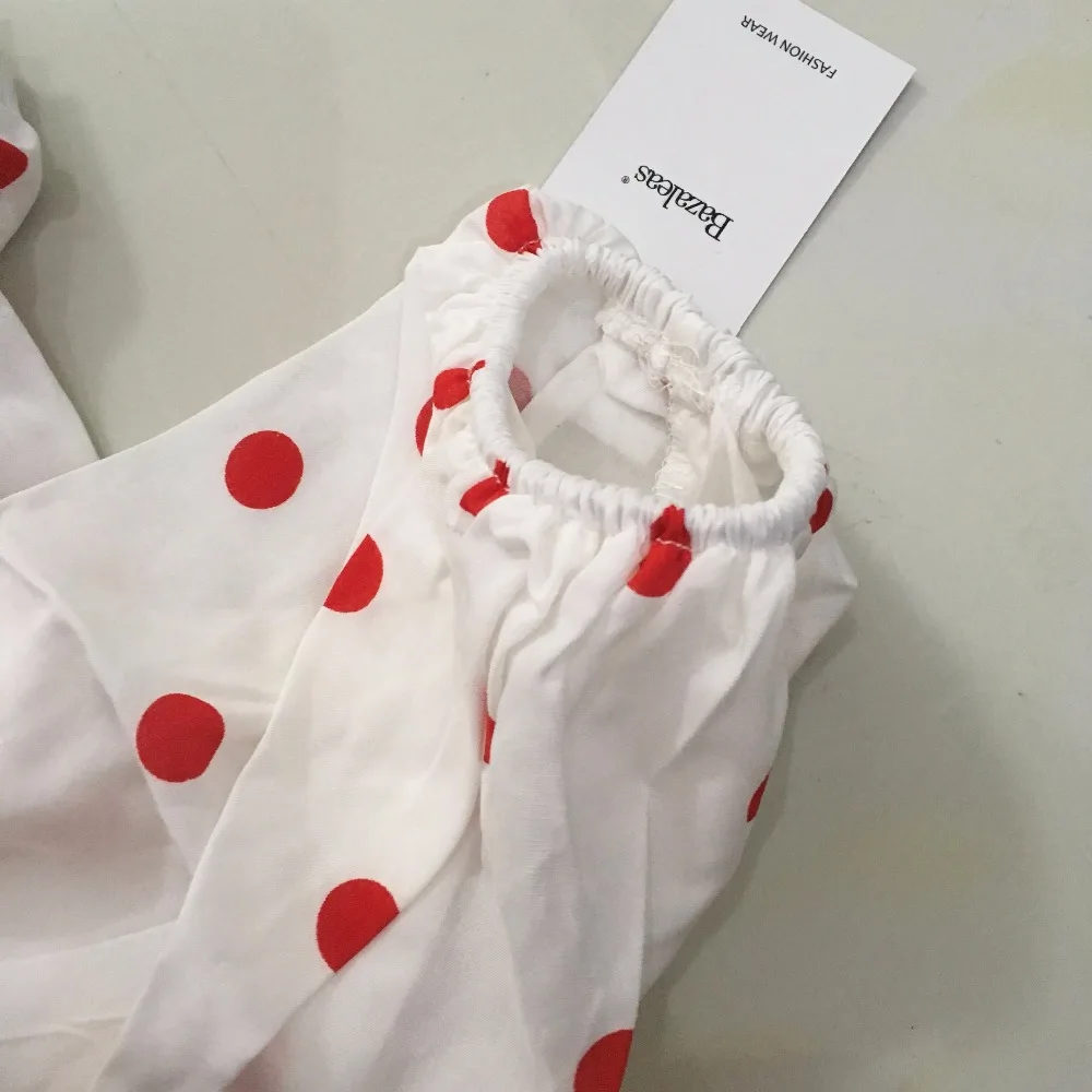 Bazaleas 2018 Spring Women Red Polka Dot Blouse Fashion Full Sleeve square Neck strength Tops blouses |