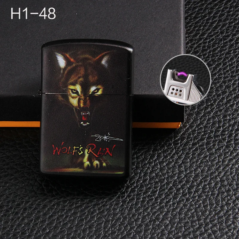 Wolf 2 Высокое качество самая дешевая дуговая Зажигалка Ветрозащитная USB Электронная Зажигалка Череп дешевая перезаряжаемая Зажигалка беспламенная подарочная коробка - Цвет: Wolf 2
