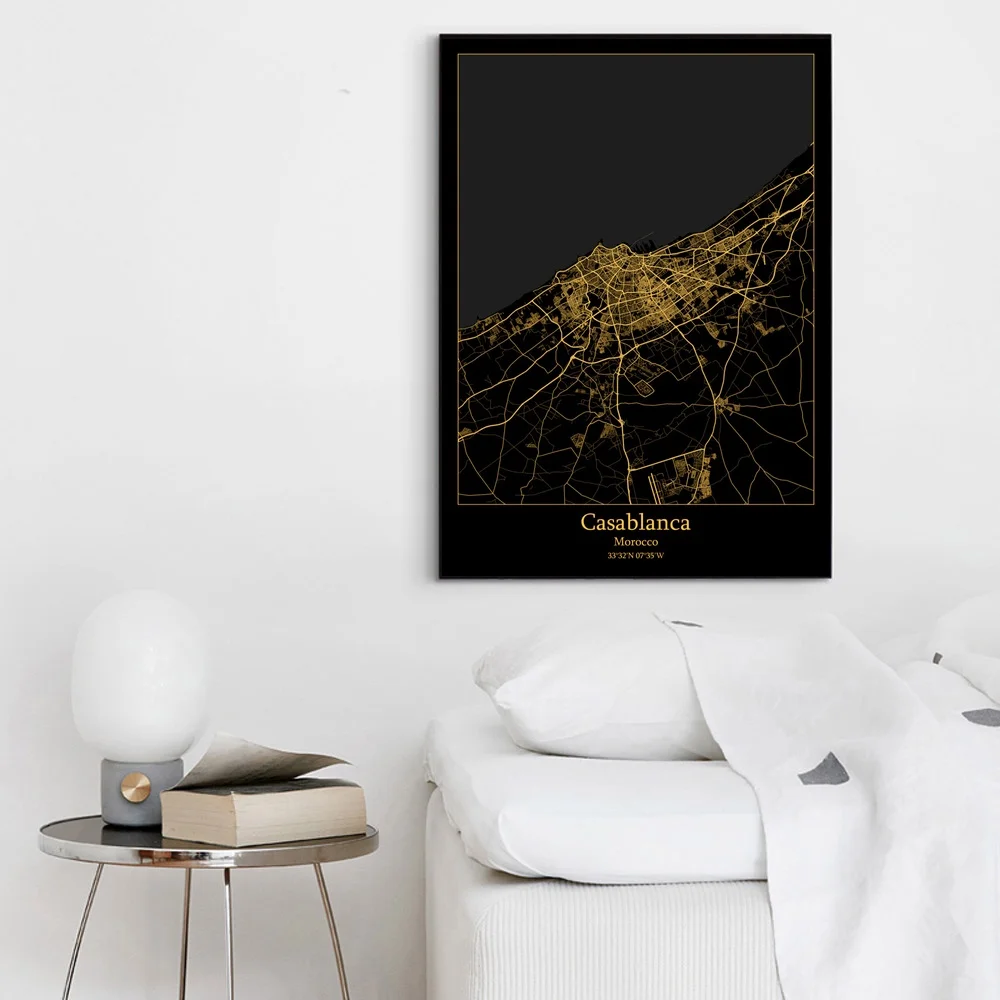 Касабланка Марракеш рабат Танжер Марокко Карта города черно золотой карта