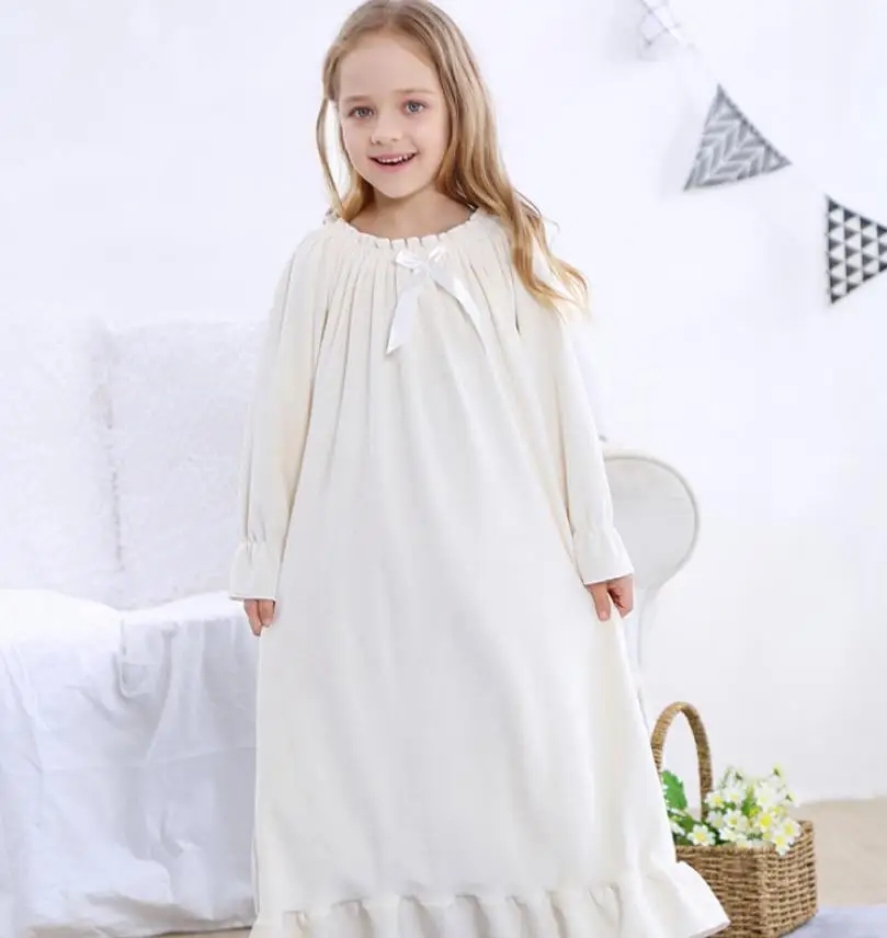 creamy-white Весенняя детская ночная рубашка одежда для маленьких девочек детская одежда для сна из золотого бархата винтажная Домашняя одежда принцессы пижама с длинными рукавами Y338 - Цвет: creamy-white