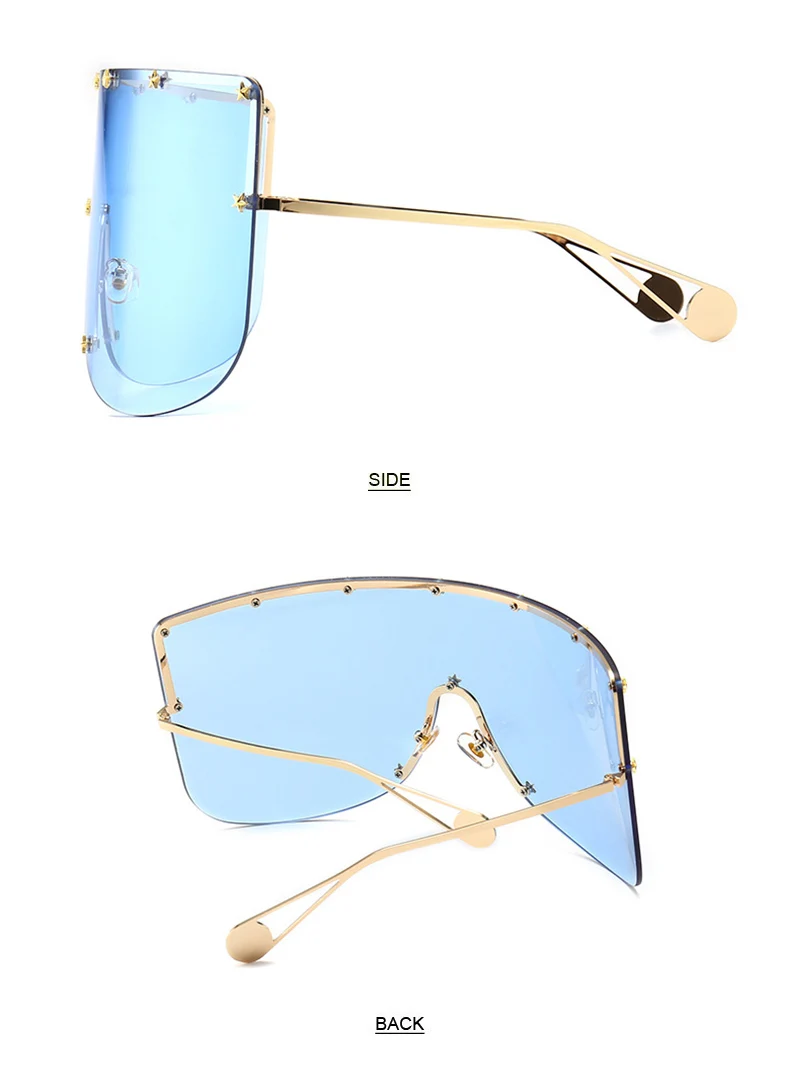 SHAUNA Oversize One Piece Cover men sunglasses steampunk Women Five-Points Star glasses punk Champagne Windproof Shades Men