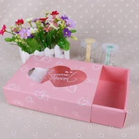 50pcs 22x17x5 5cm paper box with window heart shape drawer pink paper gift box for wedding party birthday cookie candy cupcake