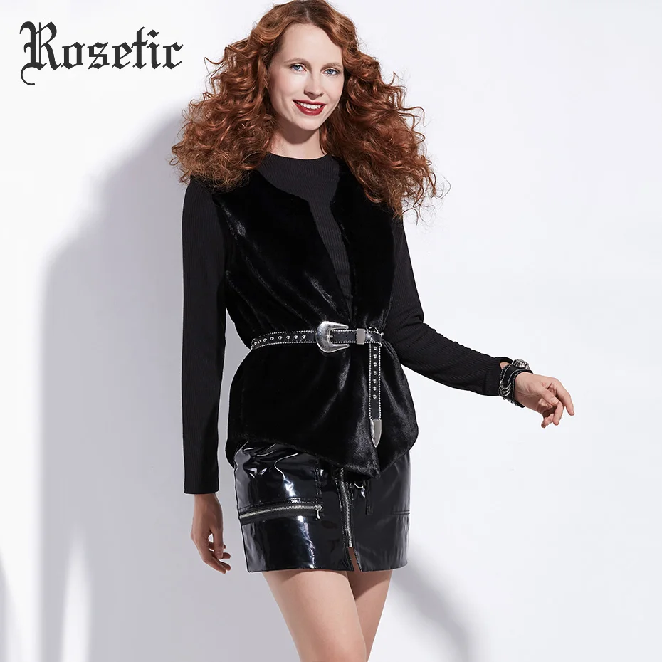 

Rosetic Gothic Vest Women Autumn Winter Black Sashes Outerwear Warm Casual Fashion Sexy Chic Coats Lady Office Elegant Goth Vest