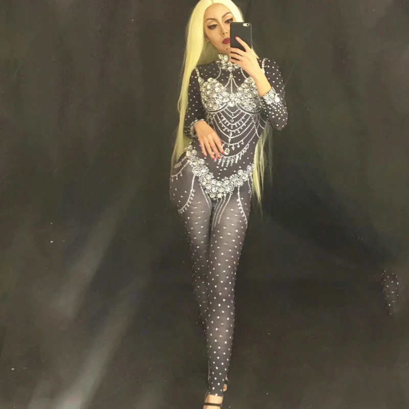 Günstig Streifen Strass Sexy Zentai Body Jazz Dance Für Dame Nachtclub JumpsuitBar Dj Pole Dancer Frauen Bühne Kostüm DJ257