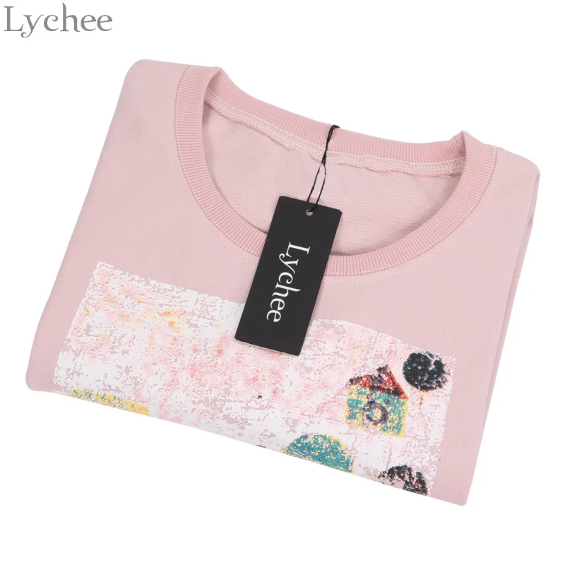 Весенне-осенний Женский свитшот Lychee с принтом дома повседневный свободный