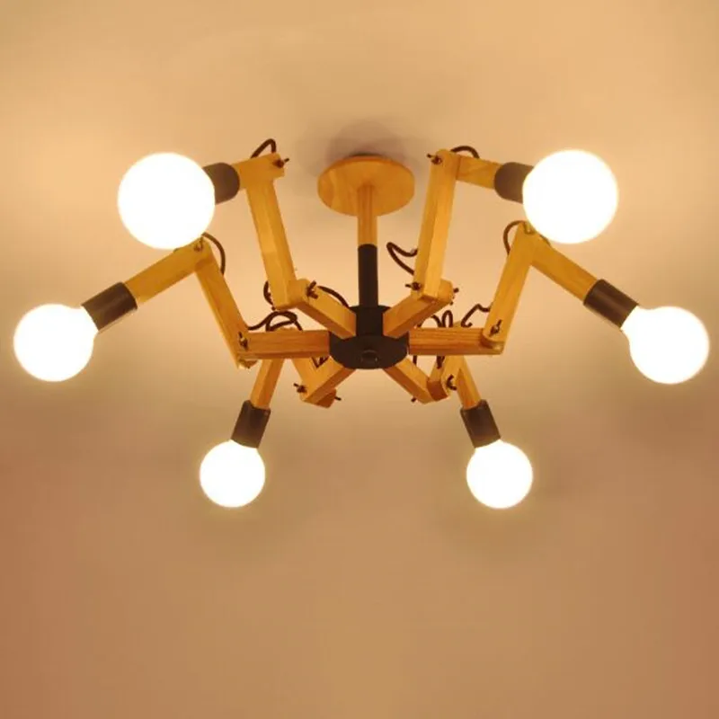 

6 Heads Japanese Style Log Dining Led Pendant Lights Modern Art Spider Bedroom Living Hanging Lamp Fixtures Free Shipping