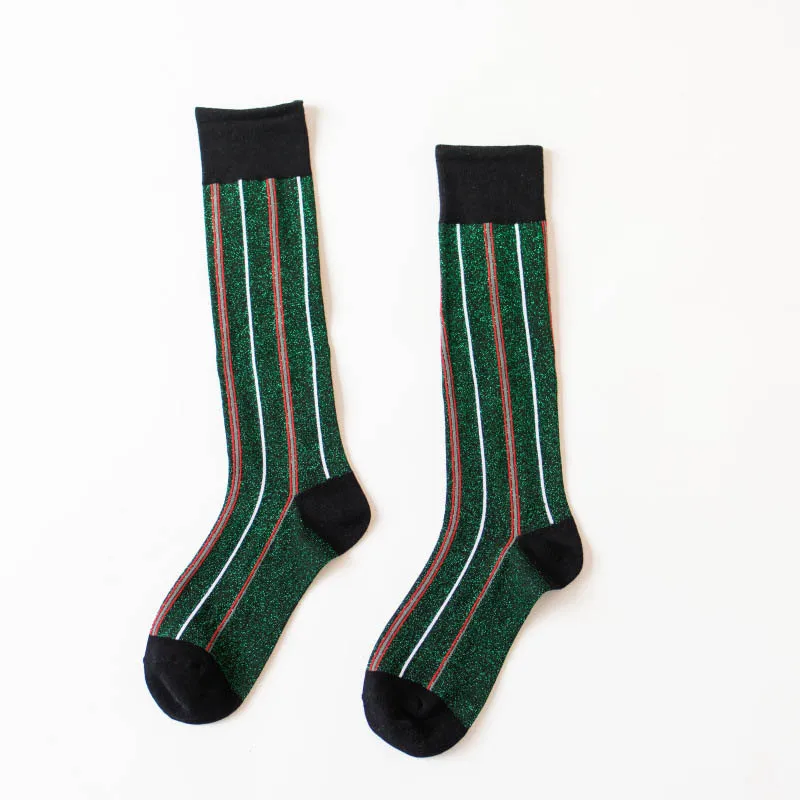 green 1 pair BllooBeell/Новые модные гольфы для женщин, блестящие золотые/серебряные Хлопковые женские носки, Повседневные Гольфы для девочек, нарядные носки - Цвет: green 1 pair