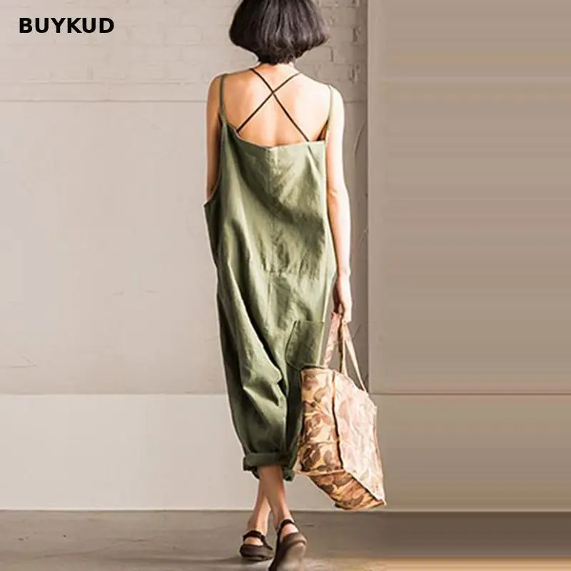 BUYKUD Свободные Повседневное комбинезон для женщин Лето 2018 Твердые Хлопок белье