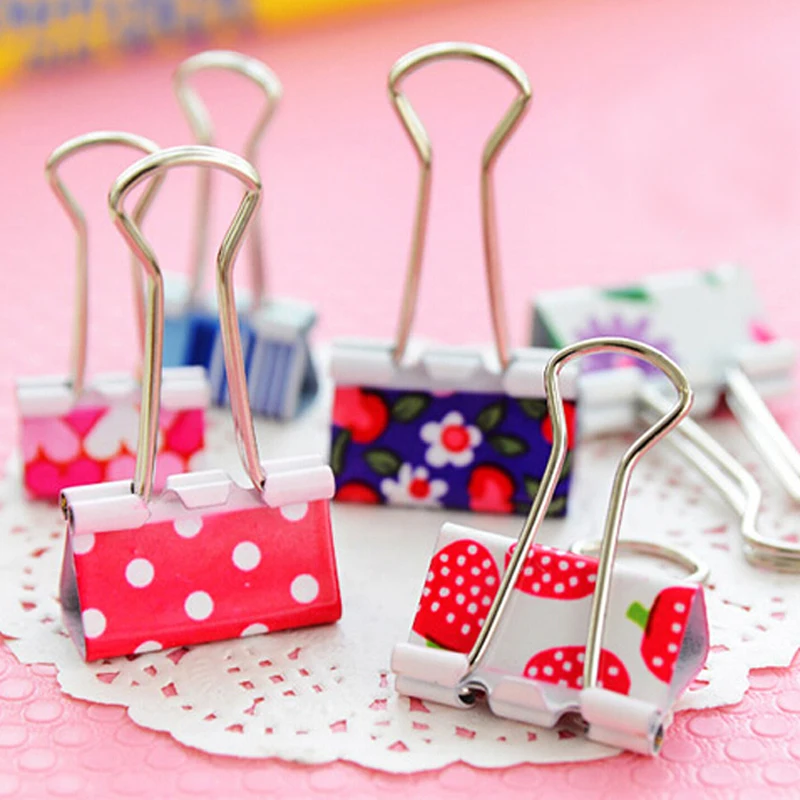 Милые 48 шт./лот металлические скрепки с цветочным принтом для бумаг канцелярские