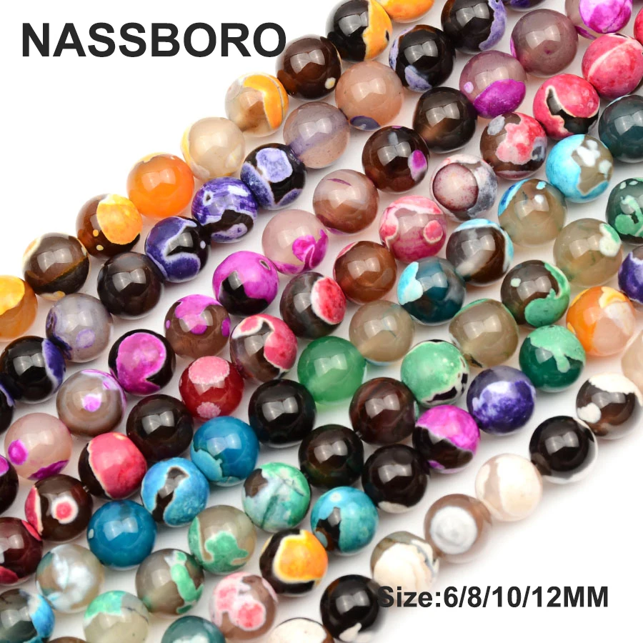 Бусы из камня Агата в полоску круглые бусины россыпью с отверстием для