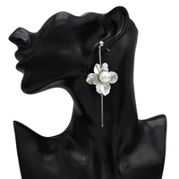 antique 2 colors elegant european new fashion alloy statement earrings creative pearl flower drop earrings for women jewelry