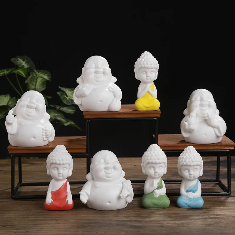 

White Porcelain Maitreya Buddha Stutues miniatures Figurines Tathagata TeaPet Garden Decoration Ceramic Handicraft Home Decor
